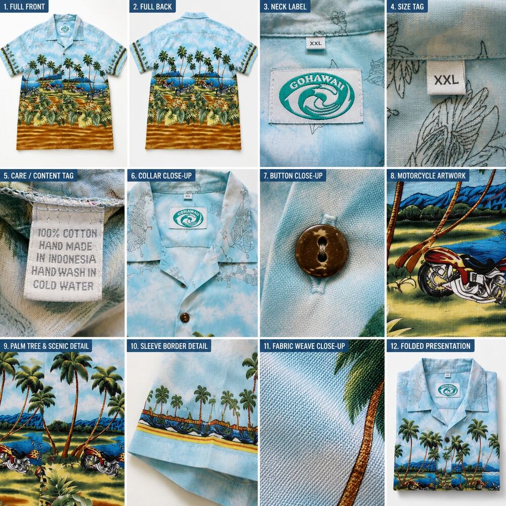Vintage Go Hawaii Hawaiian Shirt XXL Scenic Motorcycle Tropical Camp Collar - Picture 6 of 6